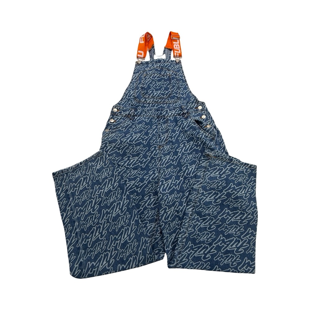 Forever 21 FUBU Overalls Womens M 32x28 Blue Logo Print Cotton Denim Streetwear